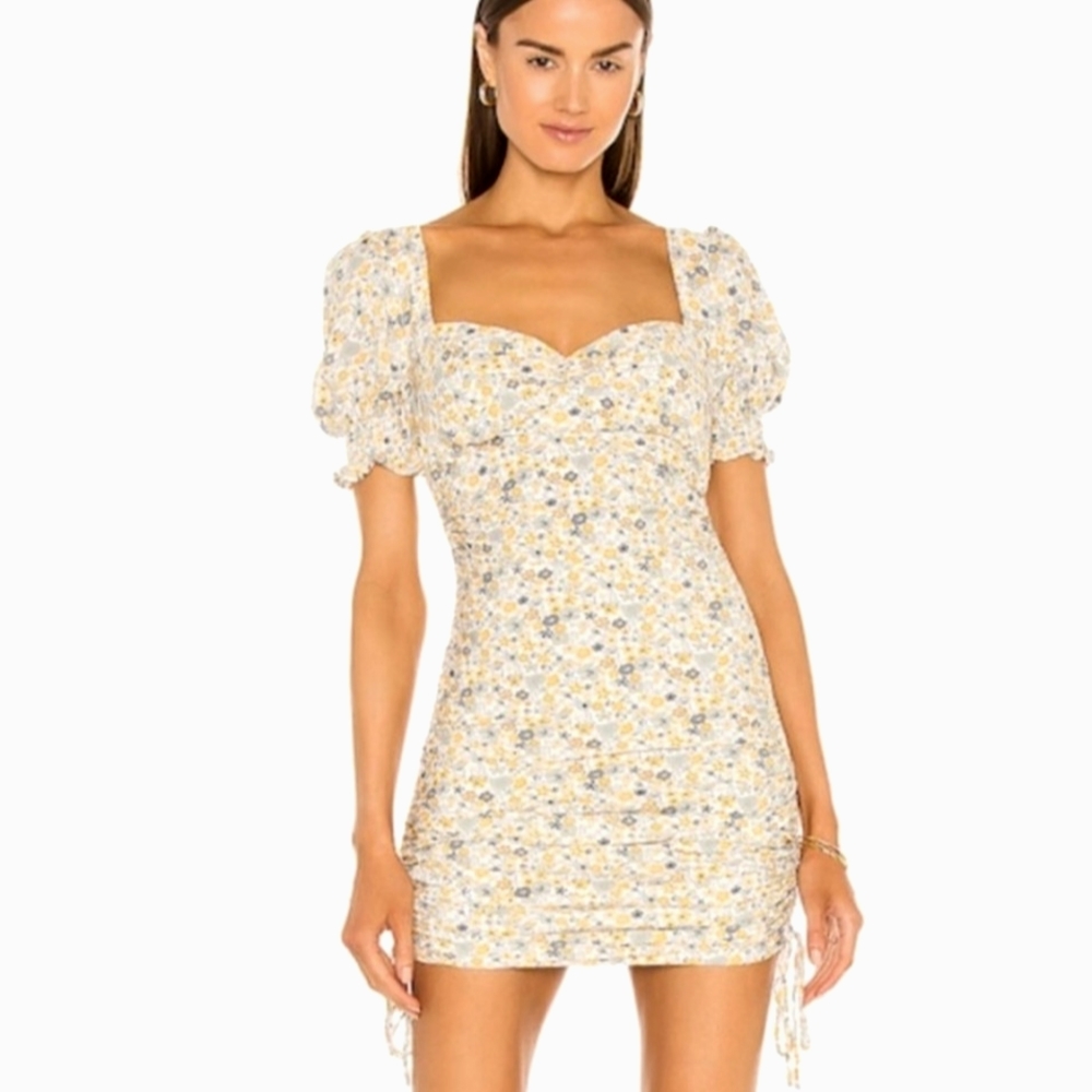 Bardot‎ Dress Cindy Sweetheart Neck Yellow Floral